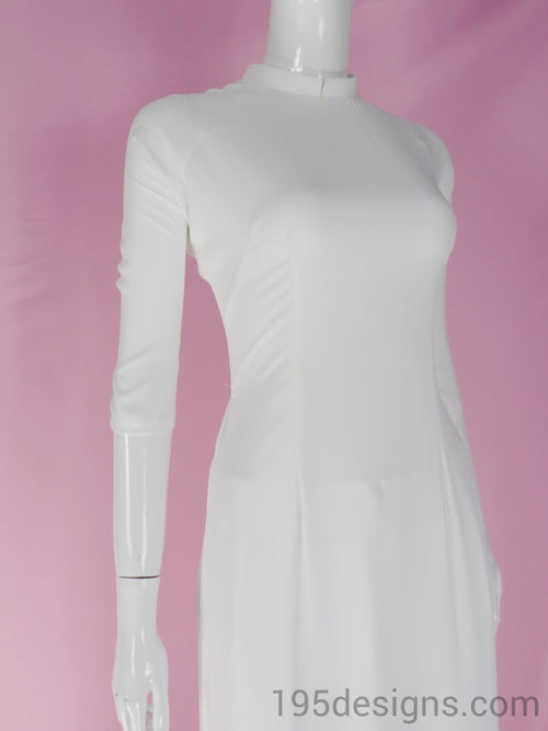 White Ao Dai Trắng Tơ Tầm Ý 2 Lớp