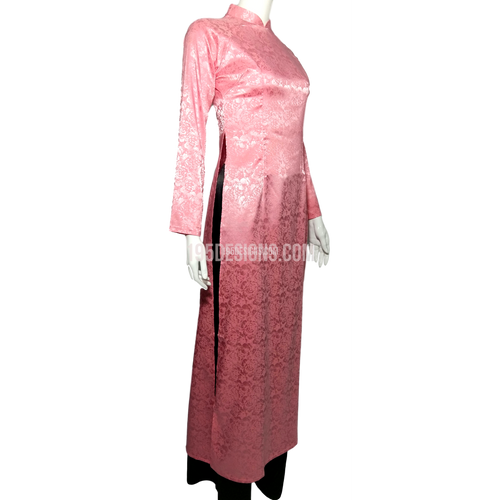 Pink Ao Dai Embroidered Vietnamese Long Dress - Gấm Hoa Hồng