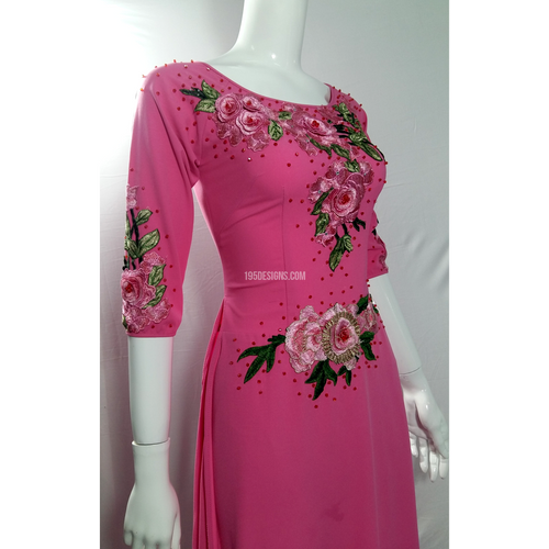 Pink Ao Dai Spring Flower Crystal - Ket Hoa Hat Da Ta Ao Dam Vải co giãn