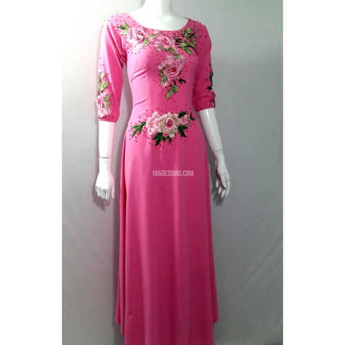 Pink Ao Dai Spring Flower Crystal - Ket Hoa Hat Da Ta Ao Dam Vải co giãn