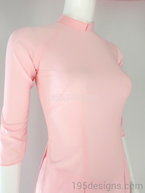 ÁO DÀI Phụ Dâu Hồng Đào Trơn Cổ vuông cao | Peach Bridesmaid