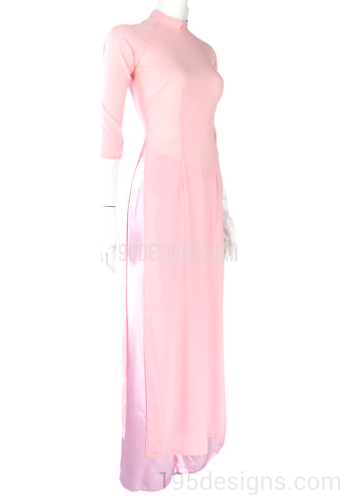 ÁO DÀI Phụ Dâu Hồng Đào Trơn Cổ vuông cao | Peach Bridesmaid