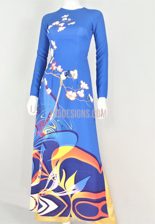 Áo Dài Lụa Giản Xanh Da Trời | Blue Ao Dai Vietnamese