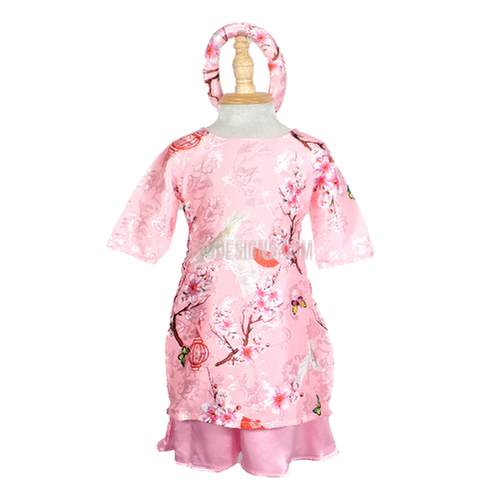 Ao Dai Bé Gái Hồng Gấm  | Pink Ao Dai Baby Girl