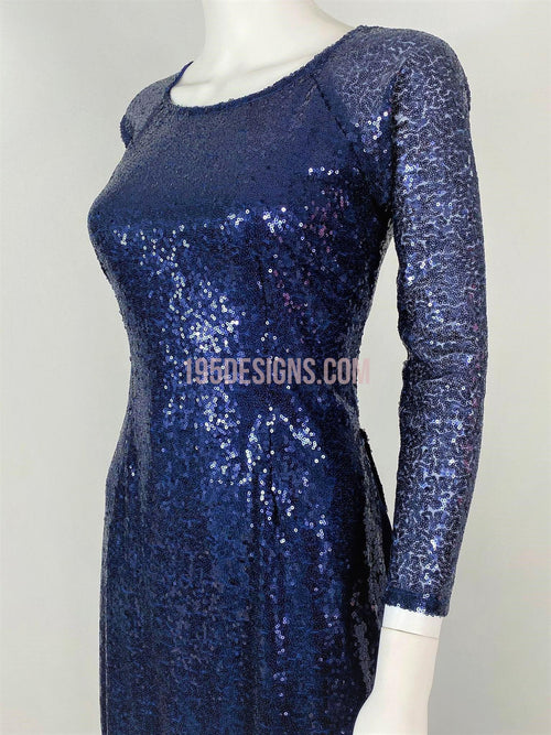Áo Dài Màu Xanh Đen Kim Sa - Blue Ao Dai Vietnamese