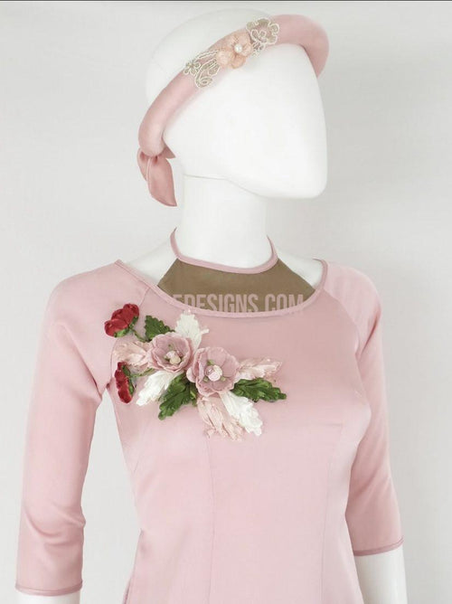 Ao Dai Embroidered Flower Brow | Áo Dài Nâu Hồng có Mấn