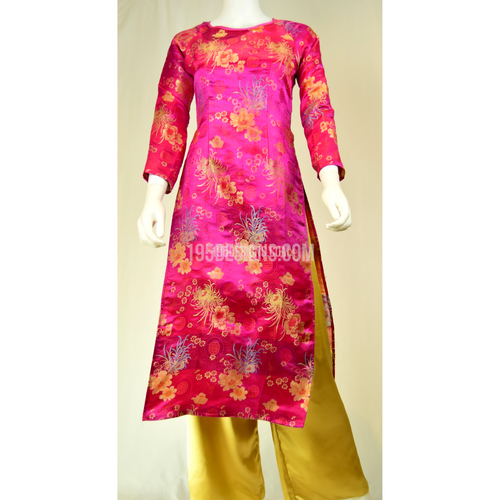 ÁO DÀI HOA GẤM Hồng  | Hot Pink AO DAI LUNAR NEW YEAR Set