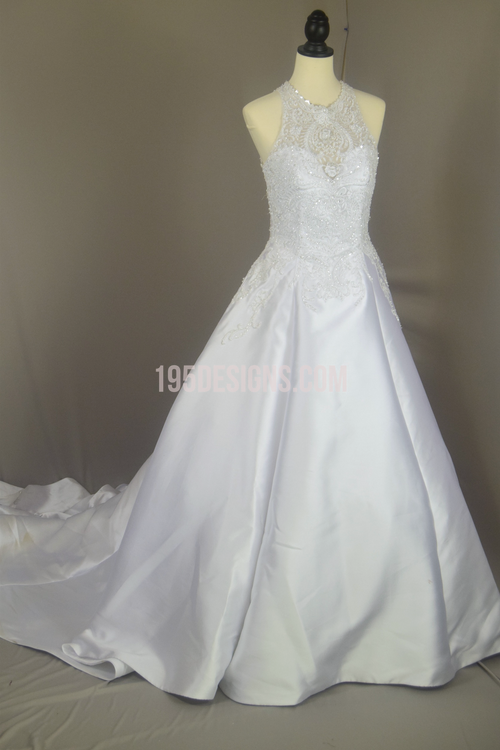 White Round Neck Wedding Dress