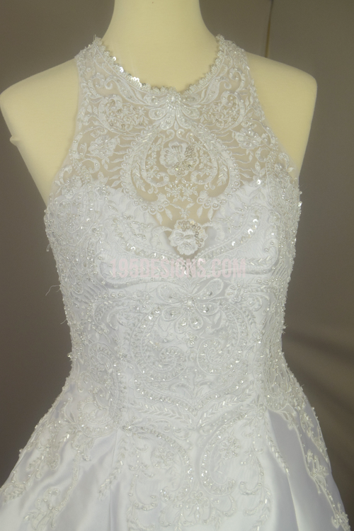 White Round Neck Wedding Dress