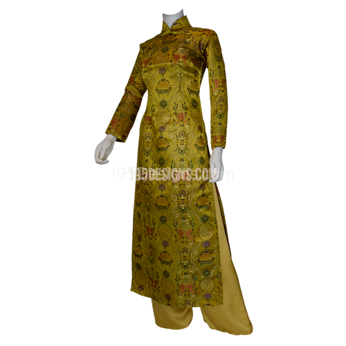 Yellow Brocade Silk Gold Fish New Year Set | Gấm Cá Vàng Tết