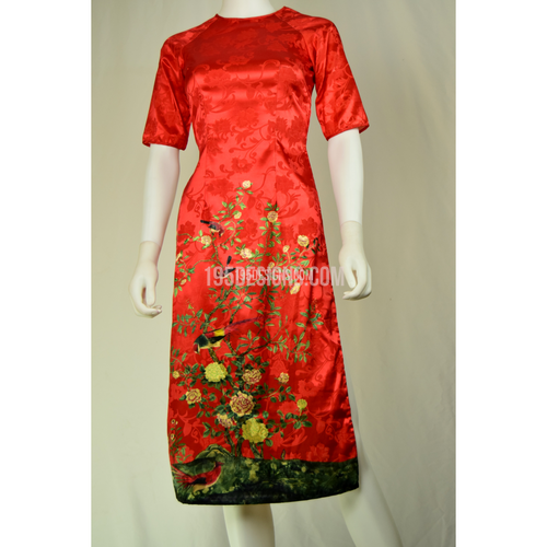 Áo Dài Cách Tân Gấm Đỏ Hoa Hồng | Red Ao Dai Roes Modern Lunar New Year