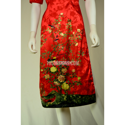Áo Dài Cách Tân Gấm Đỏ Hoa Hồng | Red Ao Dai Roes Modern Lunar New Year