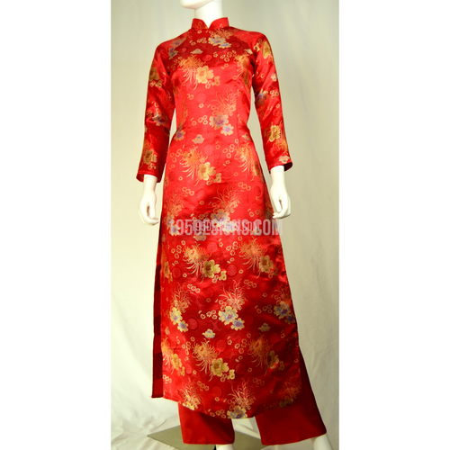 Áo Dài Hoa Gấm Đỏ  | Red Ao Dai Lunar New Year