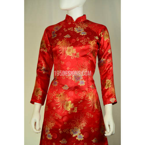 Áo Dài Hoa Gấm Đỏ  | Red Ao Dai Lunar New Year