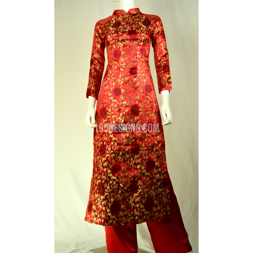Áo Dài Song Hy Gấm Đỏ  | Red Ao Dai Lunar New Year
