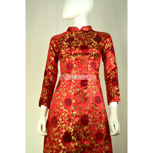 Áo Dài Song Hy Gấm Đỏ  | Red Ao Dai Lunar New Year