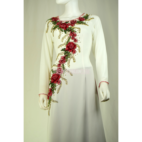 ÁO DÀI HOA Trắng PHA LÊ  Hoa Đỏ | White AO DAI Red FLOWER LUNAR NEW YEAR
