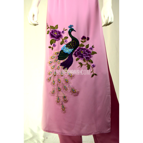 Pink ÁO DÀI HOA Con Công PHA LÊ  | Pink Lavender AO DAI Crystal LUNAR NEW YEAR
