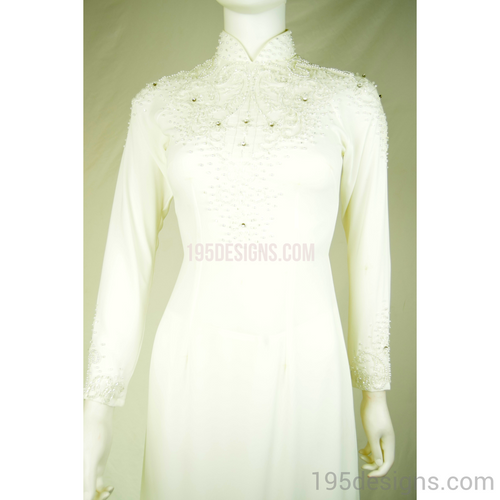 Áo Dài Trắng Ket Đá Pha Lê | White Ao Dai Crystal