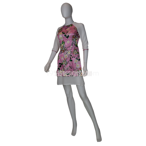 Pink Embroidered Silk Ao Dai Flower Modern Lunar New Year | Tet