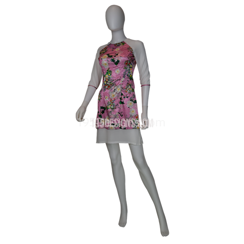 Pink Embroidered Silk Ao Dai Flower Modern Lunar New Year | Tet