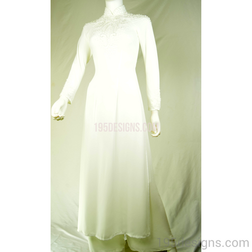 Áo Dài Trắng Ket Hat Trai | White Ao Dai Pearl