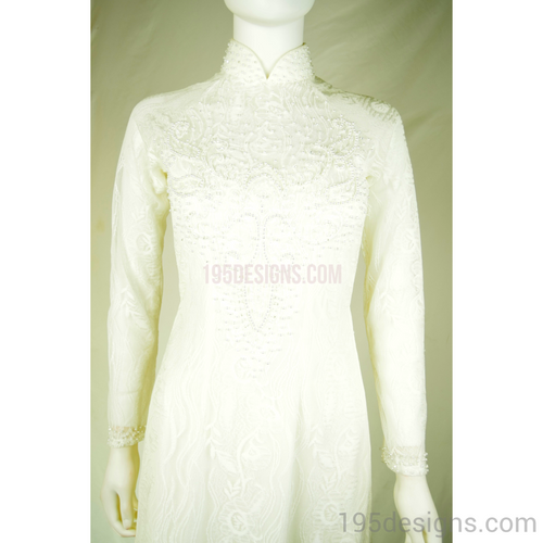 Áo Dài Trắng Ren Ket Hat Trai | White Ao Dai Lace Pearl