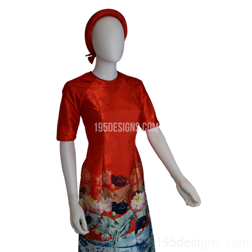 Red Embroidered Fabric Head Accessory Lunar New Year | Mấn Vải Gấm Tết (not Included dress)