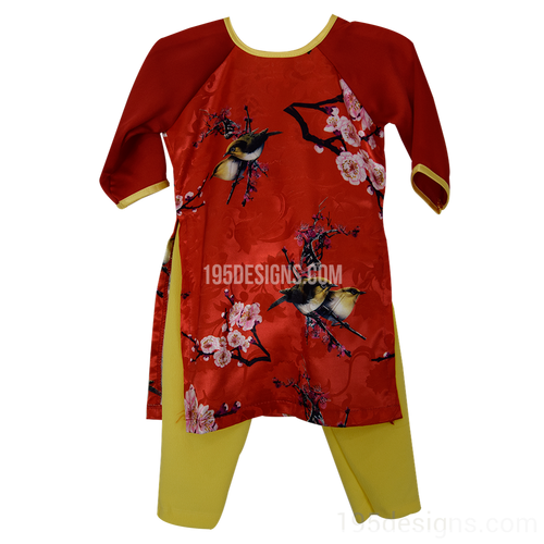 Ao Dai Baby Vietnamese Viet Nam Traditional Long Dress Kid Set - Red  Lunar New Year