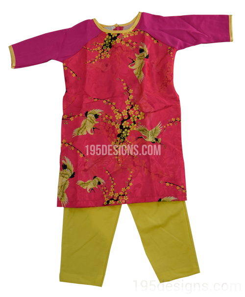 Hot Pink Ao Dai Baby Vietnamese Traditional Long Dress Kid Set - Lunar New Year