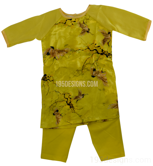 Yellow Ao Dai Baby Vietnamese Traditional Long Dress Kid Set - Lunar New Year