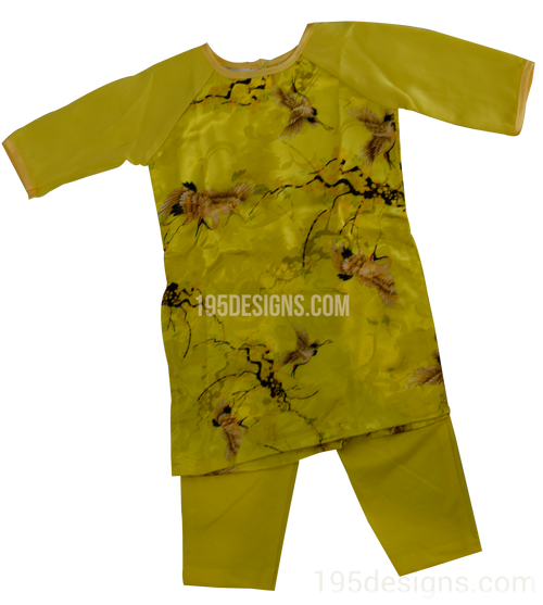 Yellow Ao Dai Baby Vietnamese Traditional Long Dress Kid Set - Lunar New Year