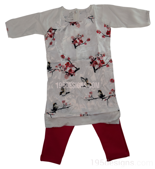White Ao Dai Baby Vietnamese Traditional Long Dress Kid Set - Lunar New Year
