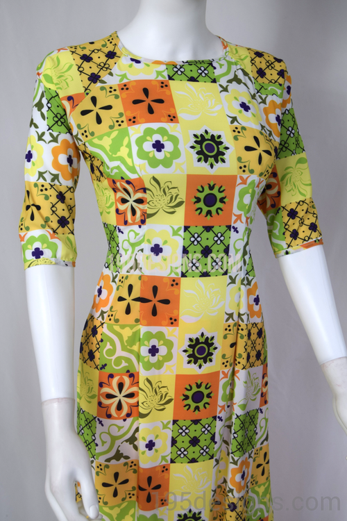 Ao Dai Cô Ba Sài Gòn Gạch Bông Vàng Yellow