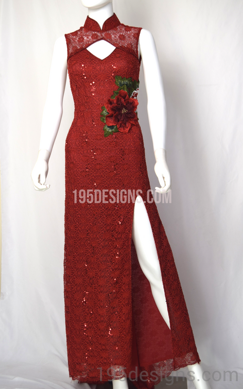 Ao Sườn Xám Ren Đỏ | Red Lace Chinese Wedding Size 2