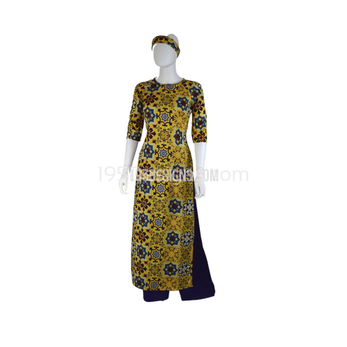 Yellow Ao Dai Cô Ba Gạch Bông - Size 6