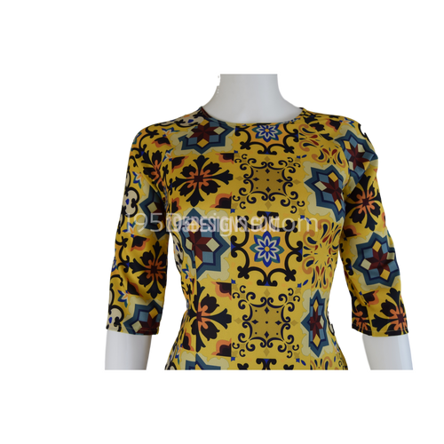 Yellow Ao Dai Cô Ba Gạch Bông - Size 6