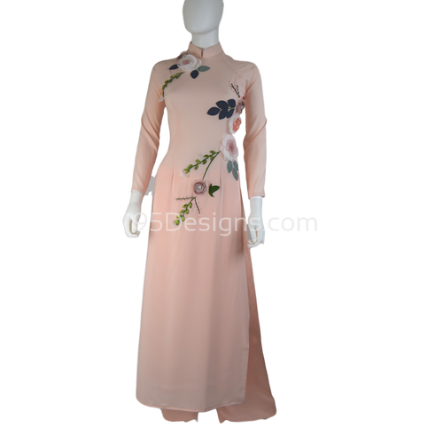 Peach Ao Dai Kết Hoa Vải