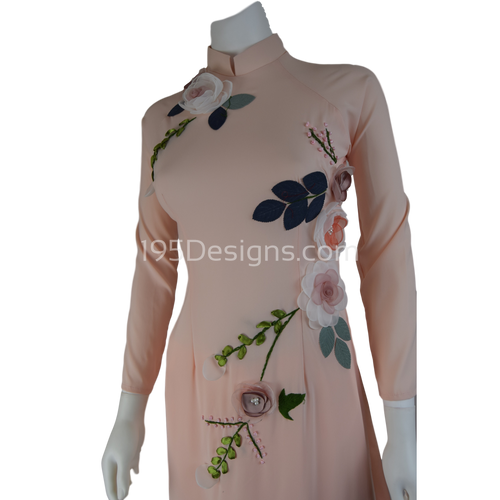 Peach Ao Dai Kết Hoa Vải