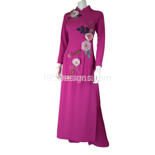 Hot Pink Ao Dai Kết Hoa Vải - Size 2