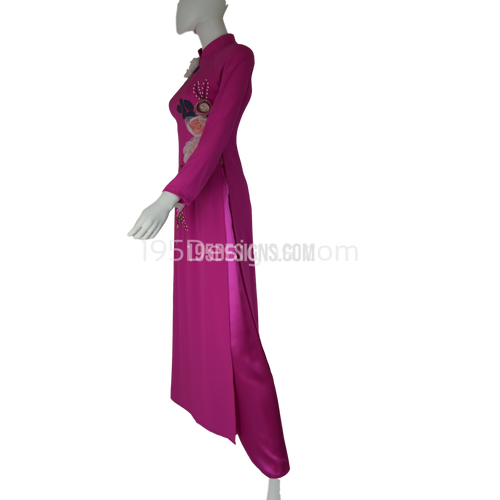 Hot Pink Ao Dai Kết Hoa Vải - Size 2