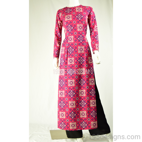 Red Ao Dai Cô Ba Sài Gòn with Pearl on Neck - Size 6