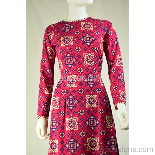 Red Ao Dai Cô Ba Sài Gòn with Pearl on Neck - Size 6
