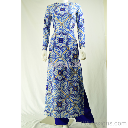 Ao Dai Cô Ba Sài Gòn Gạch Bông Xanh | Blue