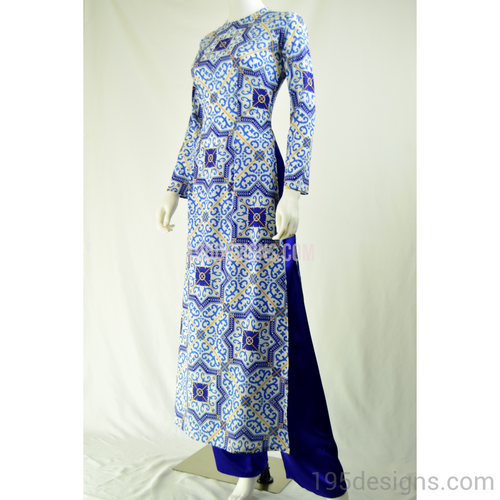 Ao Dai Cô Ba Sài Gòn Gạch Bông Xanh | Blue