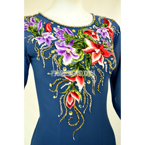 Blue Ao Dai Red Flower - Áo Dài Xanh Kết Hoa Đỏ Tim Đá Pha Lê