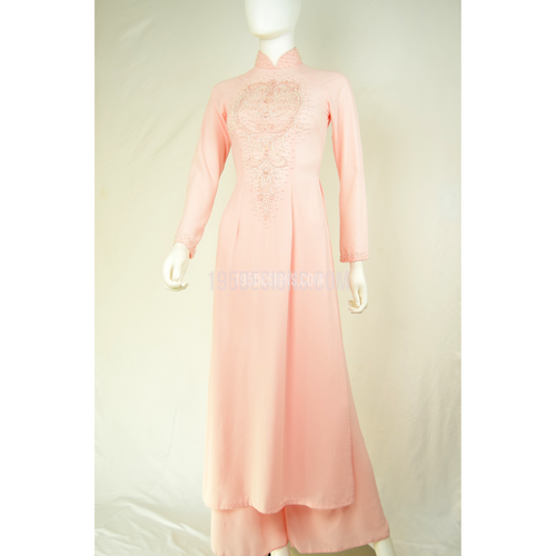 ÁO DÀI Hồng Phấn Vải Tơ Tầm Kết Cườm | Light Pink AO DAI Pearl