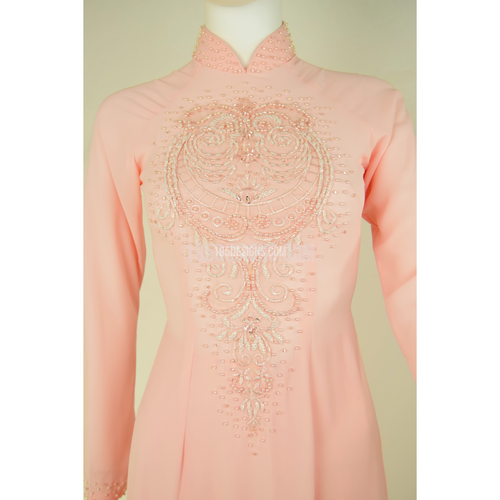ÁO DÀI Hồng Phấn Vải Tơ Tầm Kết Cườm | Light Pink AO DAI Pearl