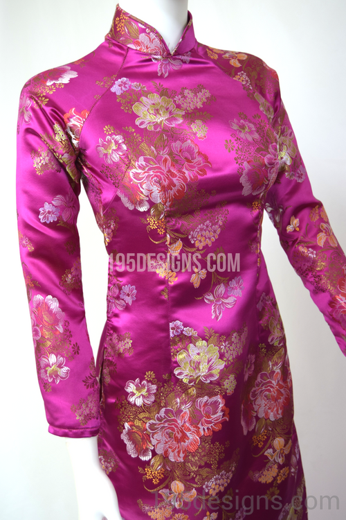 ÁO DÀI  GẤM Hồng Hoa Mẫu Đơn  | Hot Pink Peony  Brocade AO DAI Set
