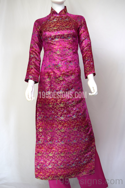 ÁO DÀI  GẤM Hồng Hoa Cúc  | Hot Pink Brocade AO DAI Set